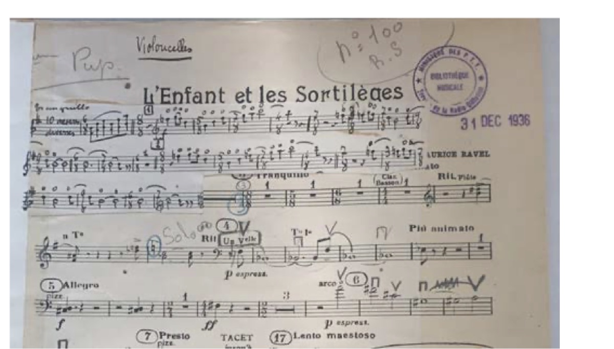 Cello part (first desk), stamped 31 December 1936. Radio France – Orchestral Library